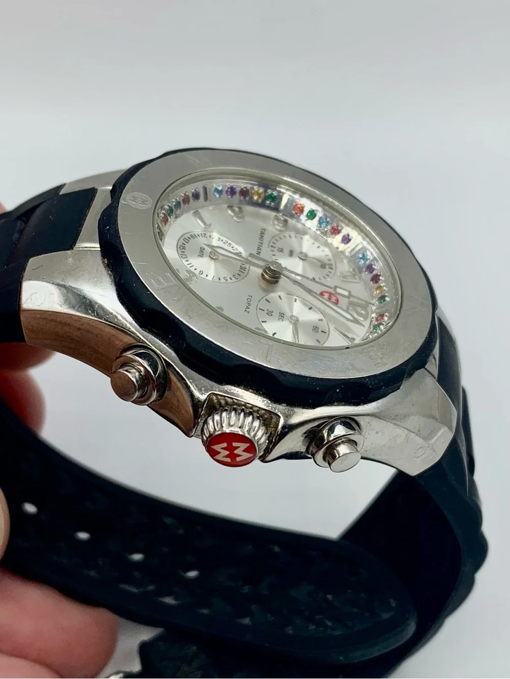 Tahitian Topaz Multi-Stone Chronograph Watch in Black and Silver